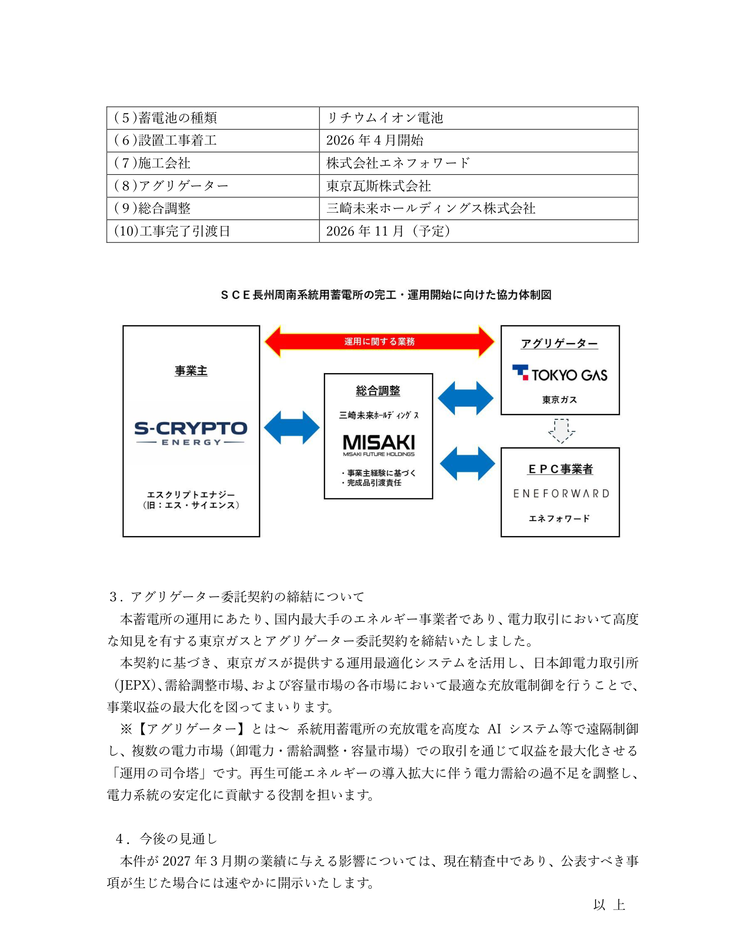 長州周南蓄電所の2026年11月引渡し予定と東京ガスとの契約